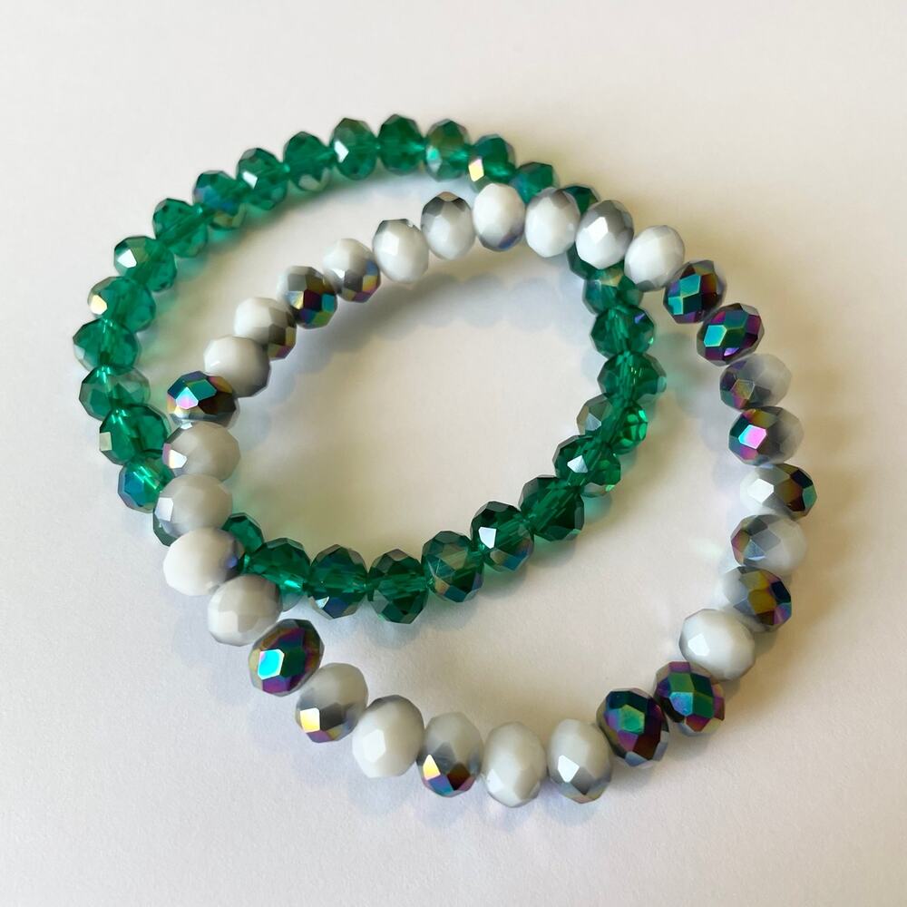 2 Piece Electroplated Faceted Austrian Crystal Bracelet Set ~ 7”